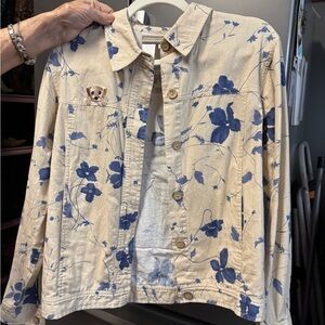 Coldwater Creek Beige and Blue Floral Jean Jacket